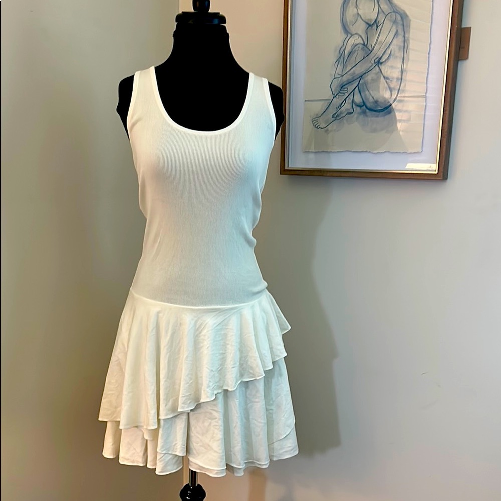 Ralph Lauren Black Label White Sleeveless Ruffled Tank Dress